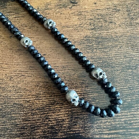 David Yurman Memento Mori Skull Station Necklace w/ Black Spinel - 23" - Picture 5 of 15